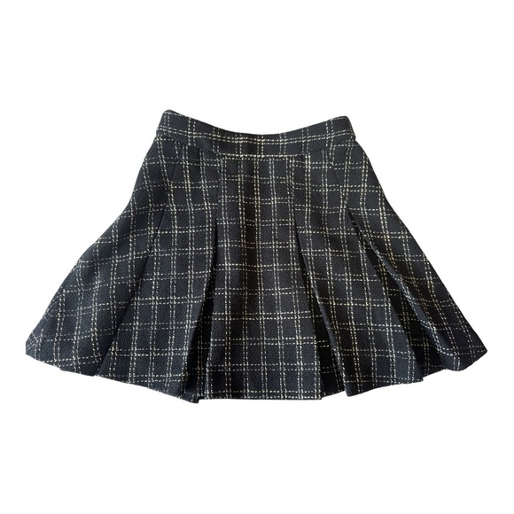 PEACEBIRD Plaid Schoolgirl Skirt Black and Ivory Tweed Mini Skater Women’s Small - Picture 5 of 12